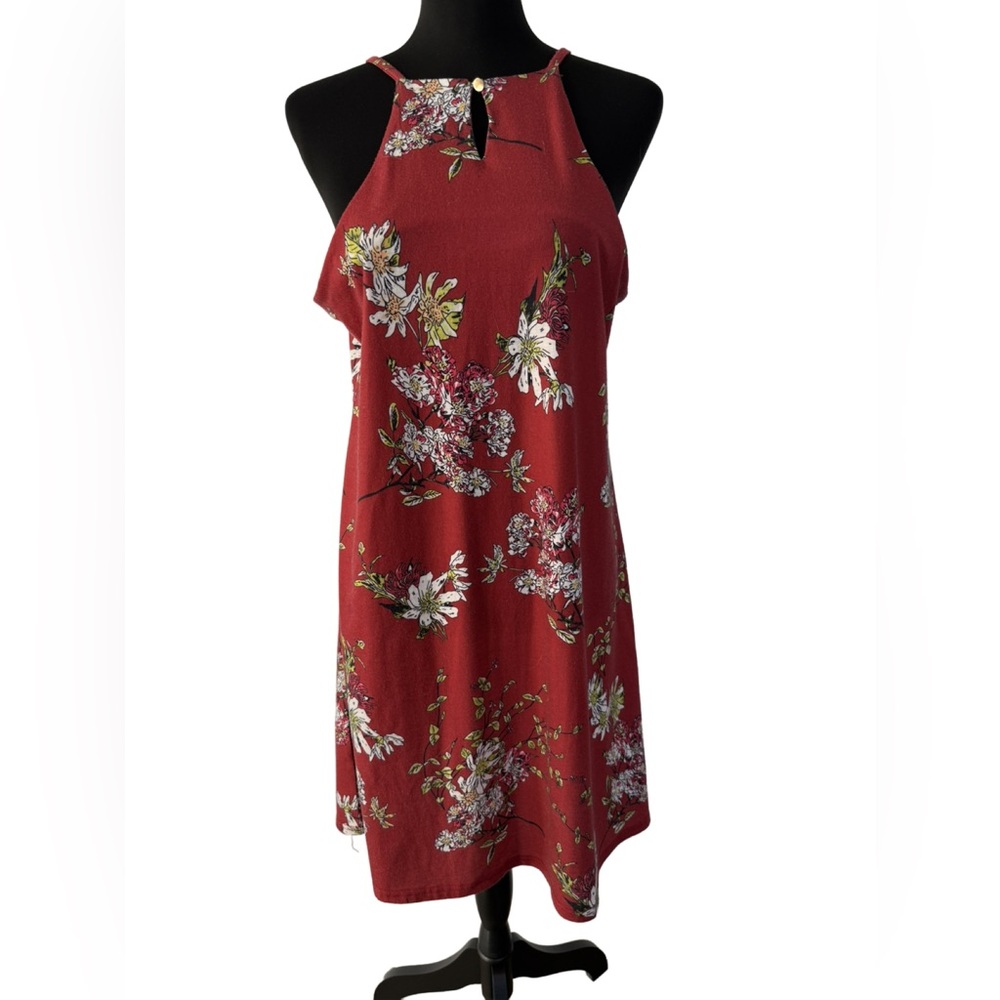 Floral Halter Neck Dress - Red